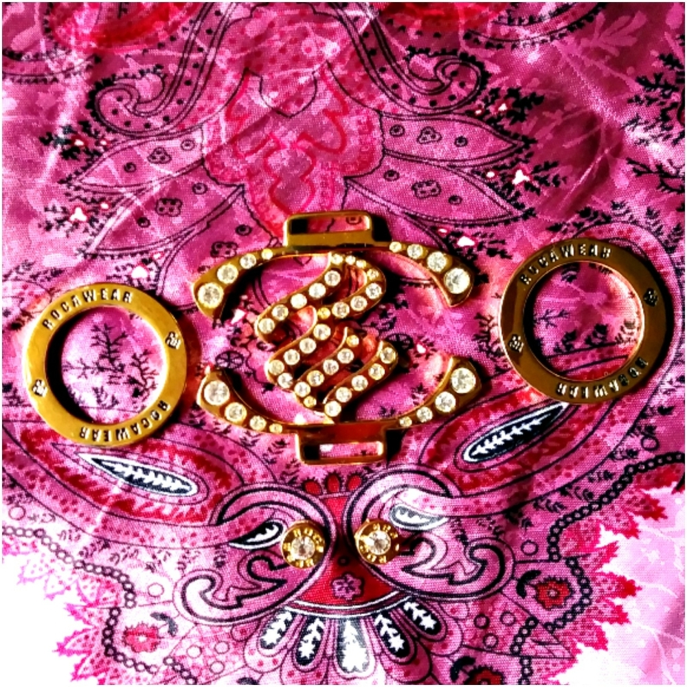 5 Pcs Rocawear Gold Tone Metal/Rhinestone Handbag Hardware